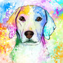 Забавный акварельный пастельный карикатурный портрет собаки с фотографии на цветном фоне