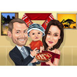 Echtpaar met Kid Family Karikatuur van Foto's op Thanksgiving