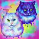 Portrait caricatural de couple de chats à l'aquarelle