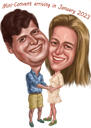 Couple Pregnant Exaggerated Cartoon Drawing for Expecting Baby Caricature Gift