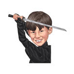 Caricature personnalisée d'un enfant ninja avec une épée