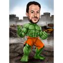 Green Man Superhero Caricature with Background