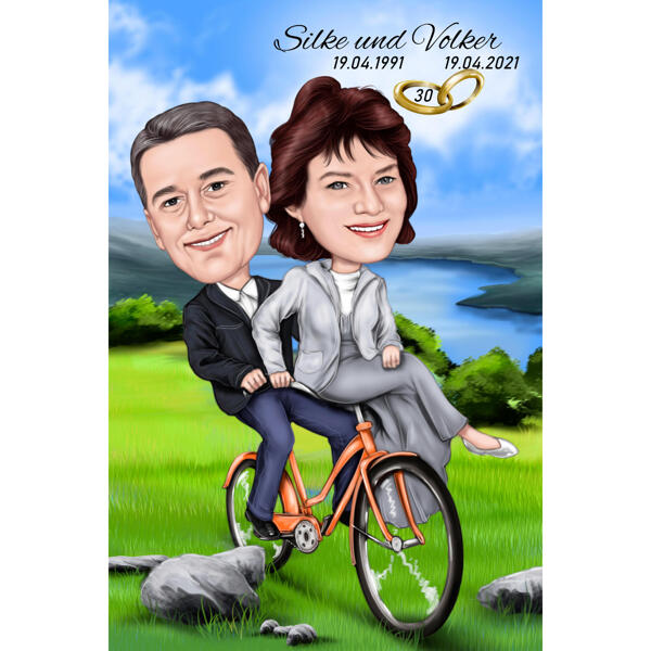 Jubiläumszeichnung „Paar auf dem Fahrrad“.