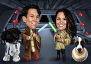 Caricatura de pareja como personajes de película