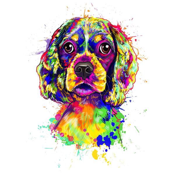 Engelsk cocker spaniel hunderace karikatur i regnbue akvarel stil fra foto