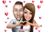 Couple Making Hand Heart Romantic Caricature