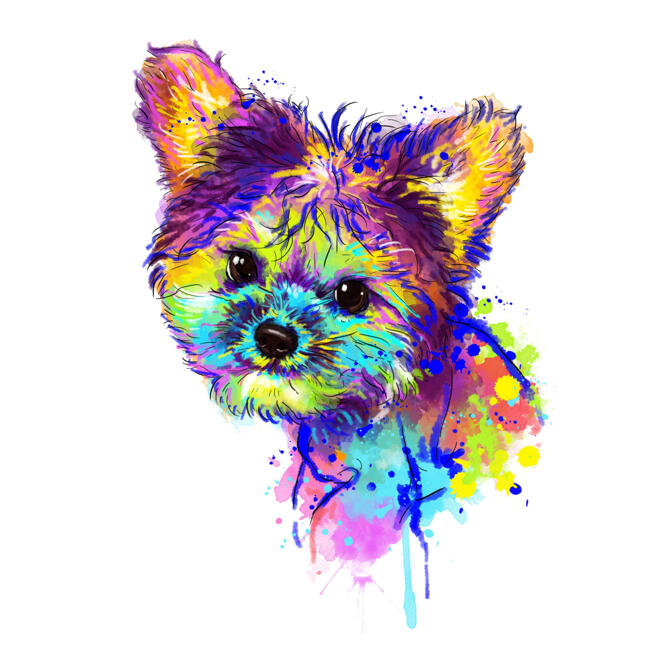 Liten hundkarikatyrporträtt från foton i ljus akvarellstil