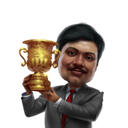 Tränare med Golden Champions Trophy Colored Caricature från Photos