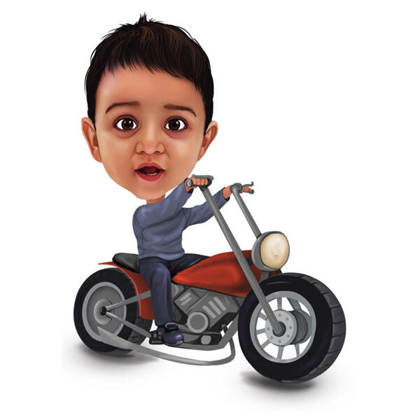Ребенок на мотоцикле Карикатура из фотографий