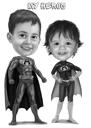 Disegno di caricatura di supereroe in stile bianco e nero
