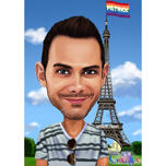 Caricatura de estilo colorido de pessoa de férias em Paris da foto