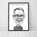 Happy Father's Day Caricature Gift in Black and White Style on Canvas