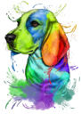 Caricatura a color: retrato de perro en acuarela