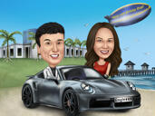 Casal em Caricatura de Veículo