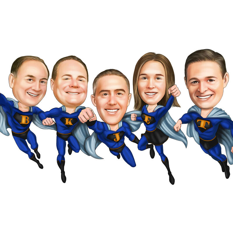 Funny Superheroes Group Cartoon from Photos Funny Superheroes Group Cartoon from Photos