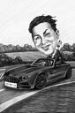 Regalo personalizzato con caricatura di un uomo alla guida di un'auto