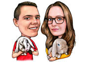 Карикатура на двух человек с домашними животными по фотографиям