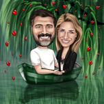 Caricatura de casal em barco