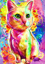 Aquarell-Katzen-Mädchen-Karikatur-Porträt vom Foto im Ganzkörper-Typ mit farbigem Hintergrund