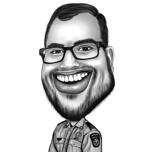 Dibujo de caricatura de policía divertido en blanco y negro