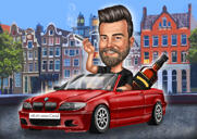Person, die mit dem Auto reist, Karikatur für Urlaubsreise Cartoonish Drawing Gift