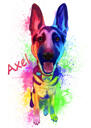 Lustiger Schäferhund-Ganzkörperporträt-Cartoon von Fotos in Regenbogen-Aquarell