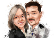 Caricatura de casal em aquarela romântica