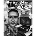 Military Retirement Drawing in Black and White Style