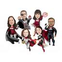Superhero Group Caricature with Logo