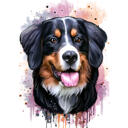 Bernský salašnický pes karikatura portrét v přírodním akvarelu stylu z fotografie