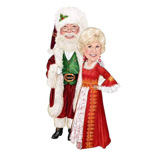 Ms. and Mrs. Claus Caricature