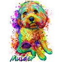 Colorful Watercolor Full Body Poodle Caricature Art from Photos