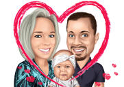Caricatura de casal com filho apaixonado