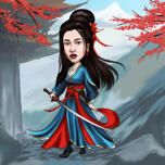Ritratto artistico Wuxia personalizzato disegnato a mano da foto