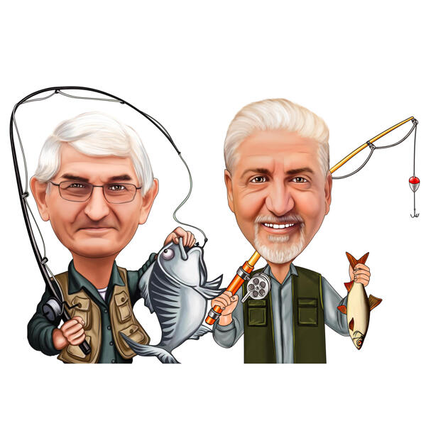 Two Persons Fishing Caricature