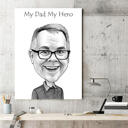 Custom Father's Day Caricature Cartoon Portrait on Canvas in Black and White