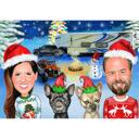 Two Persons with Pets in Christmas Hats