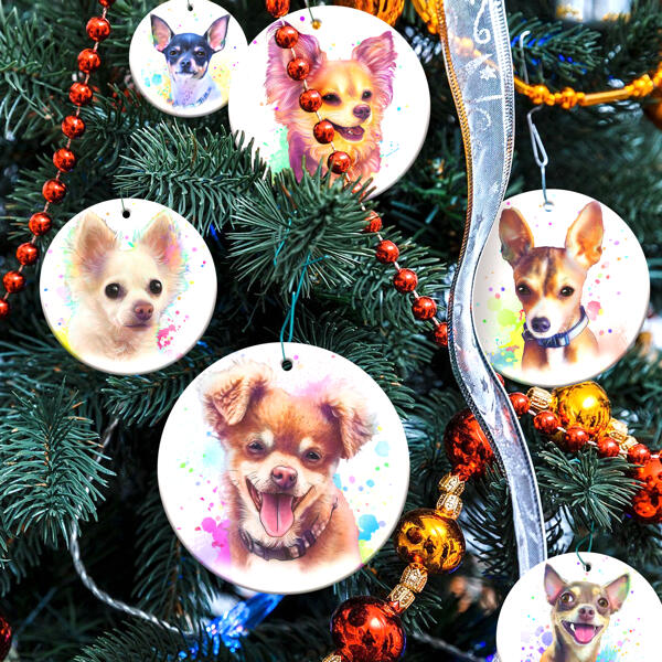 Adornos de retrato de perros en acuarela para Navidad