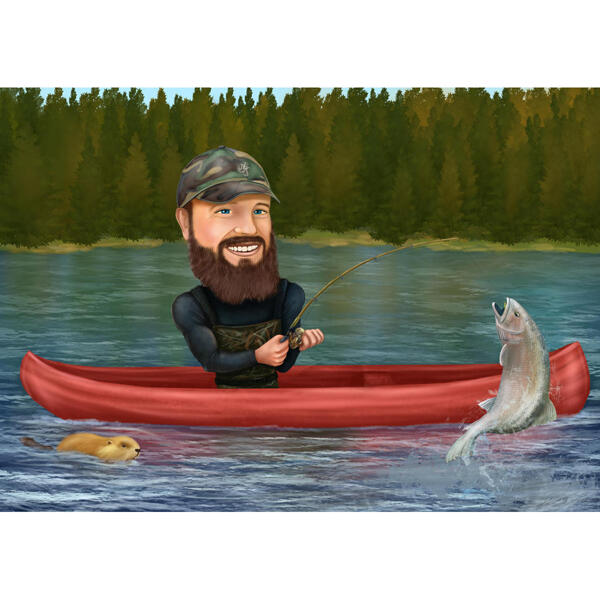 صياد على متن قارب مع سمكة