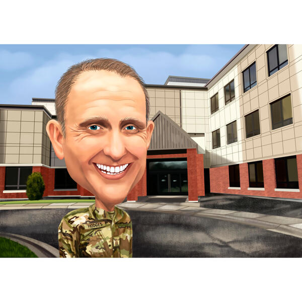 Retrato de dibujos animados de oficial del ejército