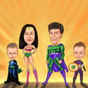 Caricatura de uma família de super-heróis a partir de uma foto