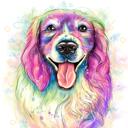 Ritratto di caricatura di cane pastello acquerello divertente da foto con sfondo colorato