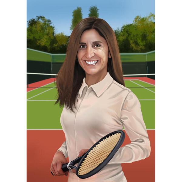 Tenisa portrets no fotogrāfijām ar tenisa raketi