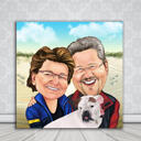 Couple with Pet Colored Caricature from Photos on Personalized Canvas