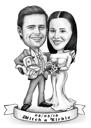 Karikatura svatební pozvánky pro pár na zakázku v černém a bílém stylu