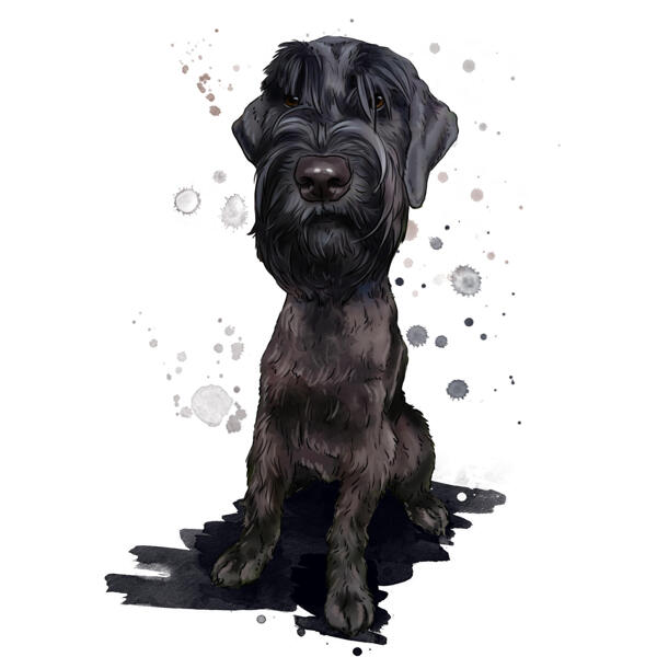 Cartone animato di cane Schnauzer gigante acquerello personalizzato da foto in colori naturali