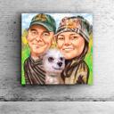 Couple with Pet Colored Caricature from Photos on Personalized Canvas