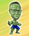 Green Man Superhero Caricature with Background