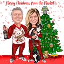 Personalized Christmas Couple Cartoon Portrait