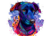Retrato de perro en acuarela de foto dibujada a mano en tema de color azul